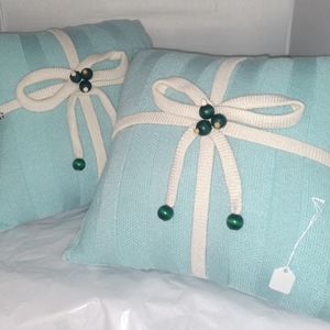 Pair Turquoise Blue Recycled Upcycled Sweater Pillow Covers